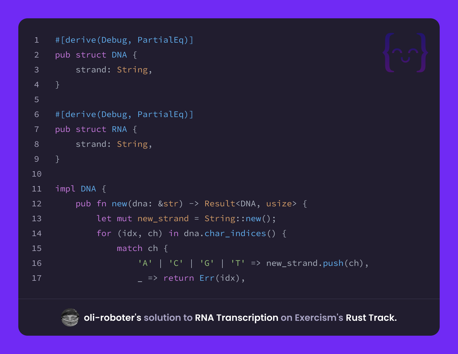 oli-roboter's solution for RNA Transcription in Rust on Exercism