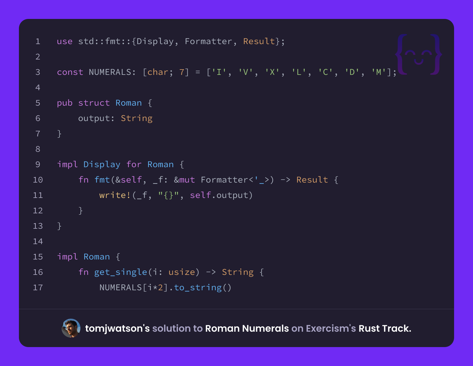 tomjwatson's solution for Roman Numerals in Rust on Exercism