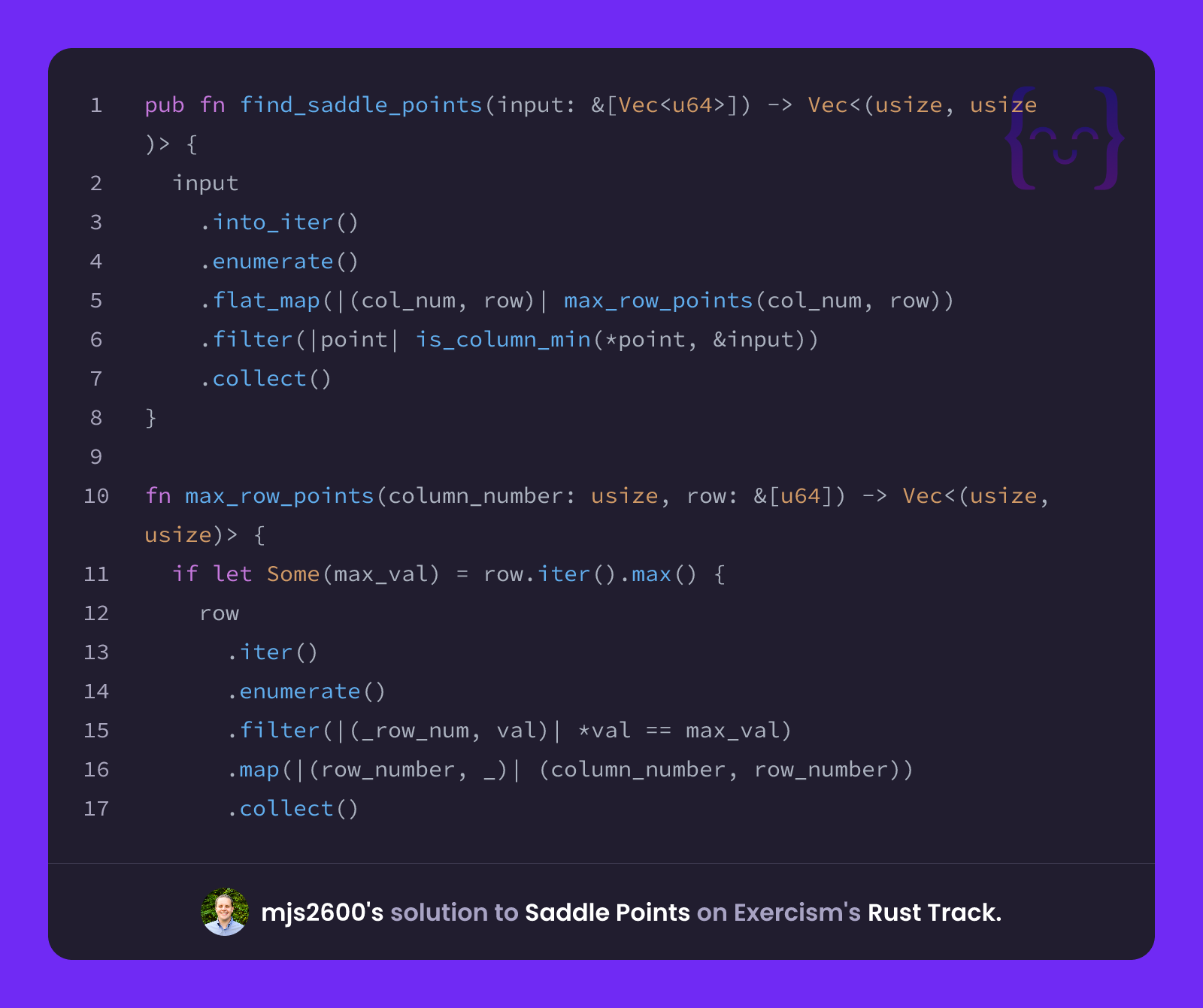 mjs2600's solution for Saddle Points in Rust on Exercism