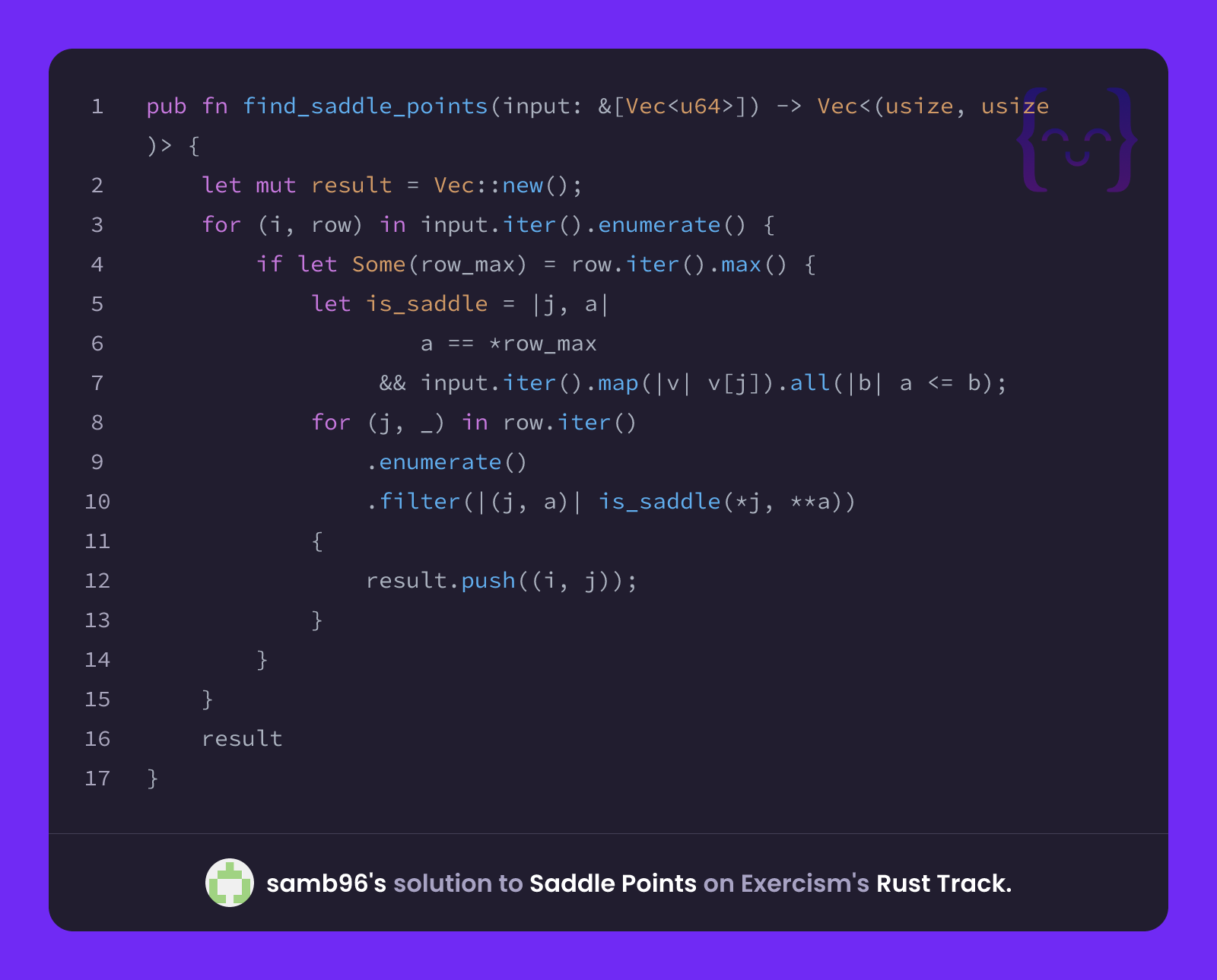 samb96's solution for Saddle Points in Rust on Exercism