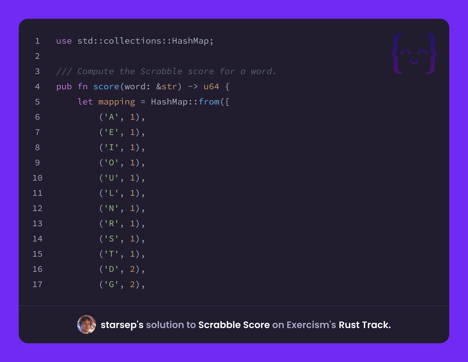 starsep's solution for Scrabble Score in Rust on Exercism