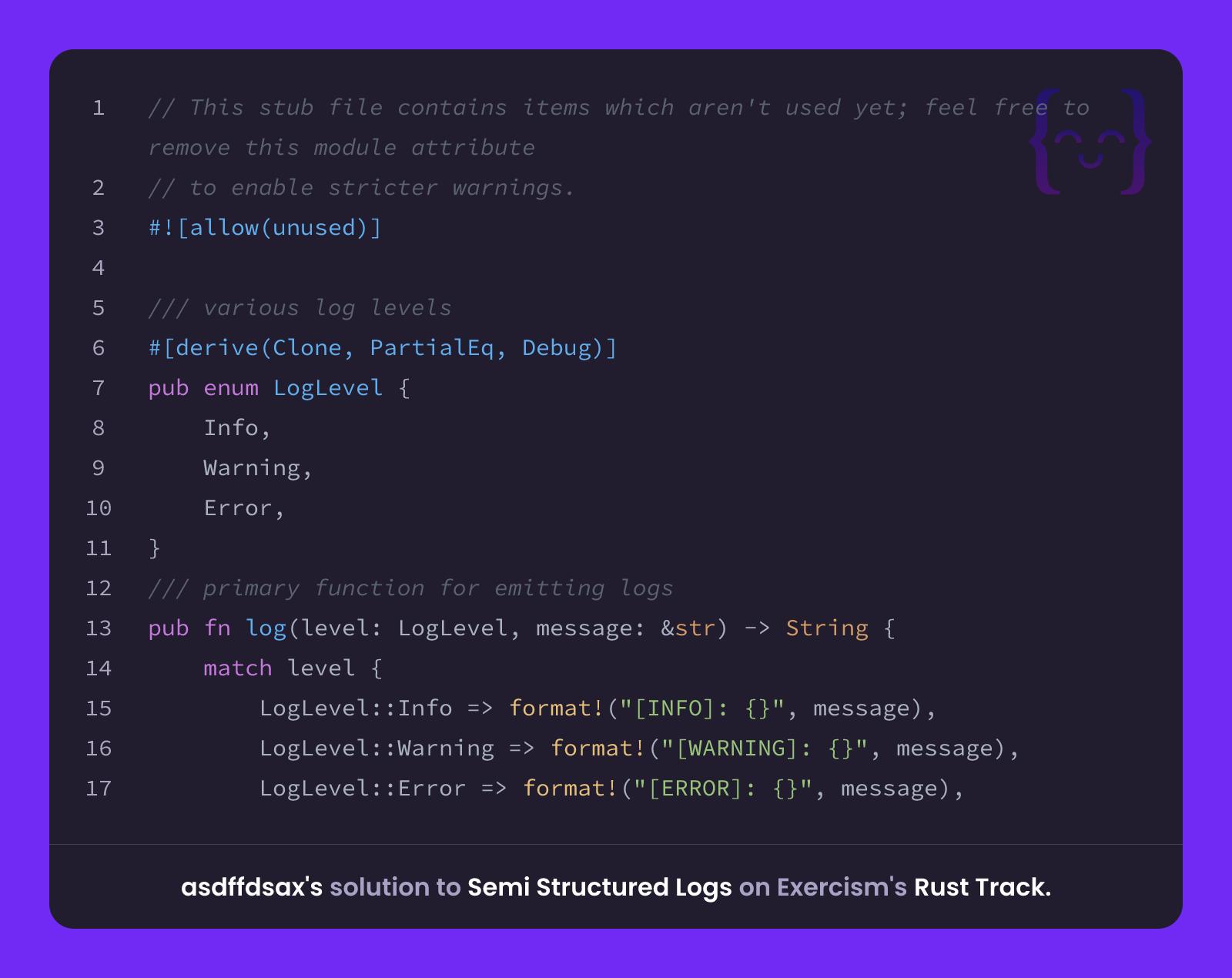 asdffdsax's solution for Semi Structured Logs in Rust on Exercism