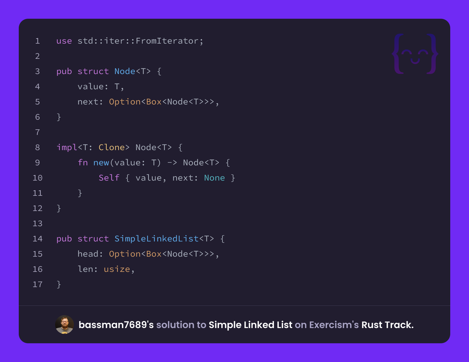bassman7689's solution for Simple Linked List in Rust on Exercism