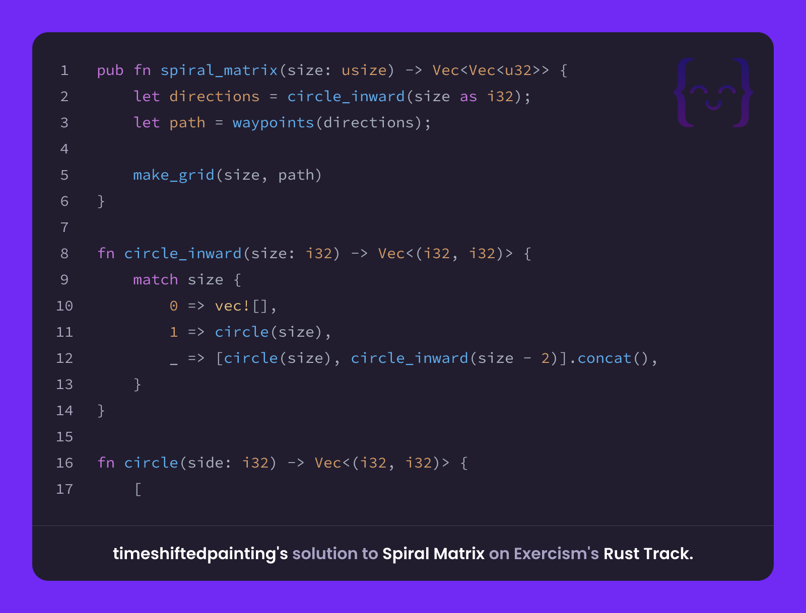 timeshiftedpainting's solution for Spiral Matrix in Rust on Exercism