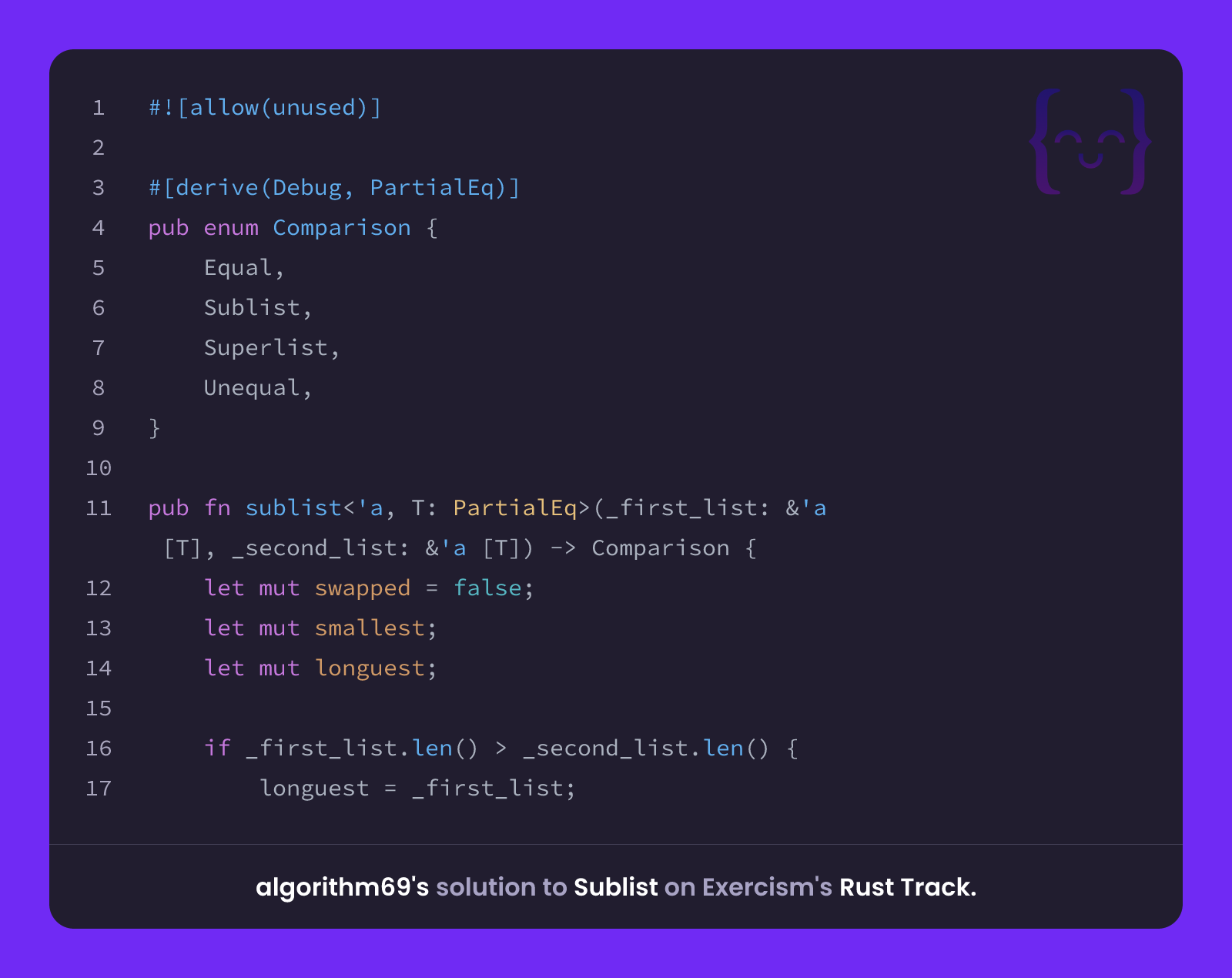 algorithm69's solution for Sublist in Rust on Exercism