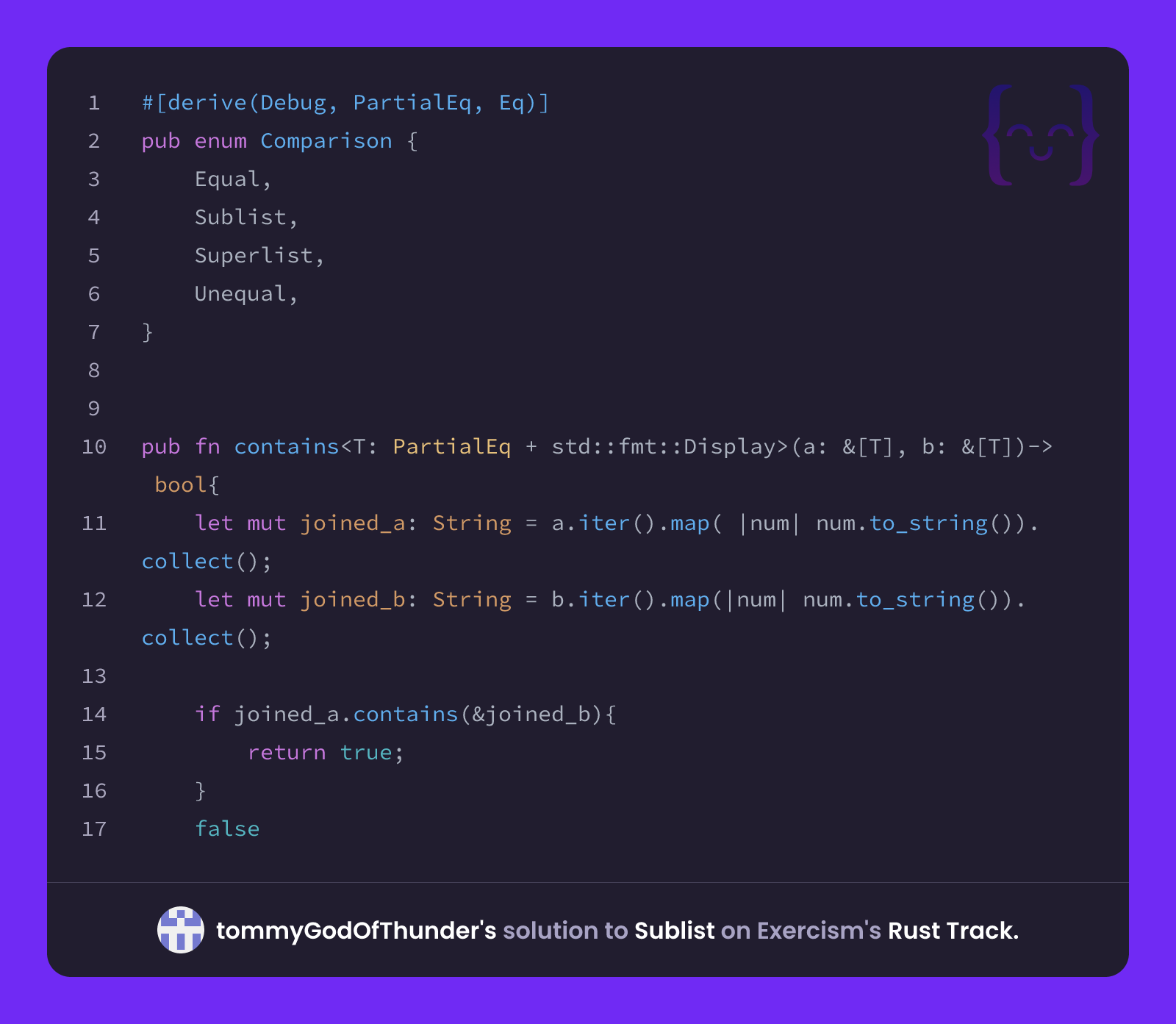 Tommy Pattern Hud Rust tommyGodOfThunder's solution for Sublist in Rust on Exercism