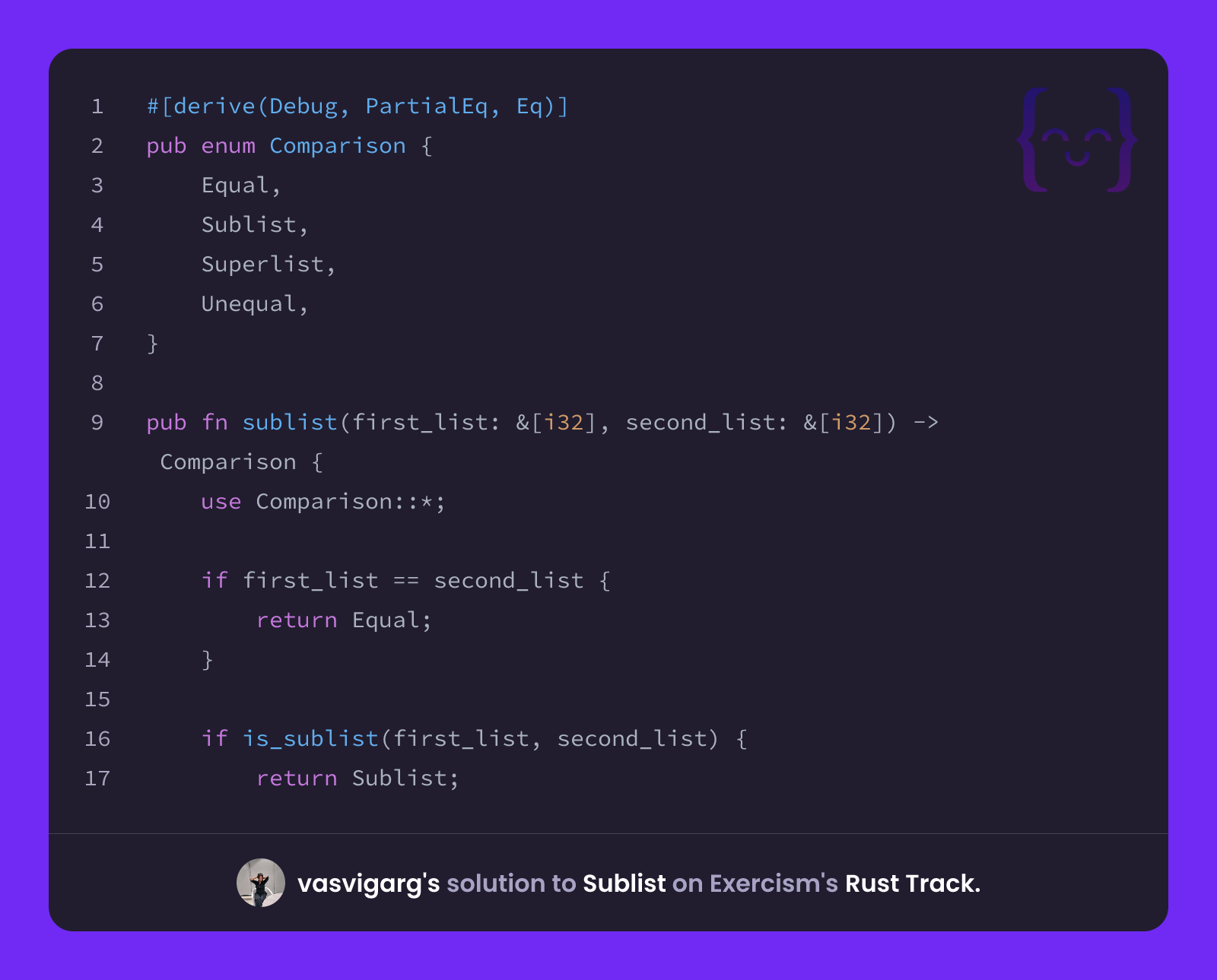 vasvigarg's solution for Sublist in Rust on Exercism