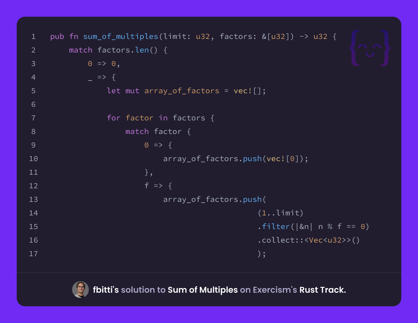 fbitti's solution for Sum of Multiples in Rust on Exercism
