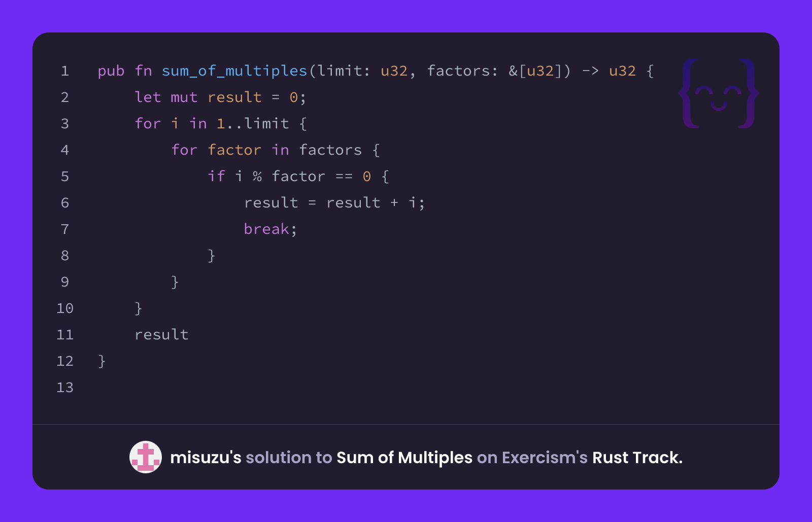 misuzu's solution for Sum of Multiples in Rust on Exercism