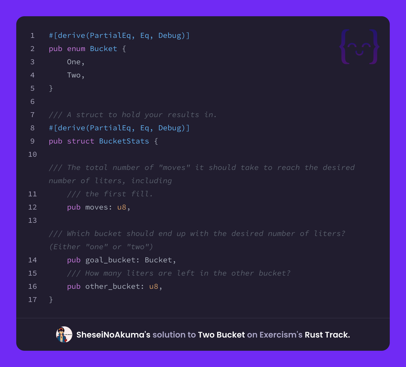 SheseiNoAkuma's solution for Two Bucket in Rust on Exercism