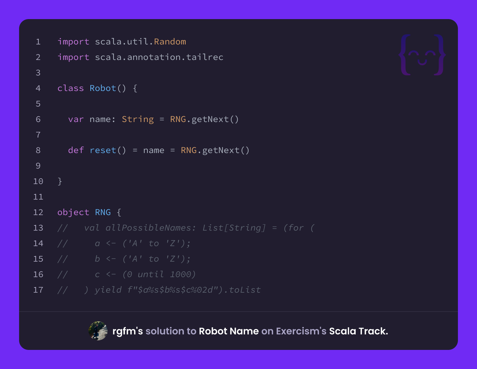 rgfm's solution for Robot Name in Scala on Exercism