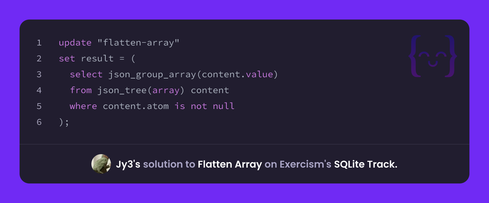 Jy3's solution for Flatten Array in SQLite on Exercism