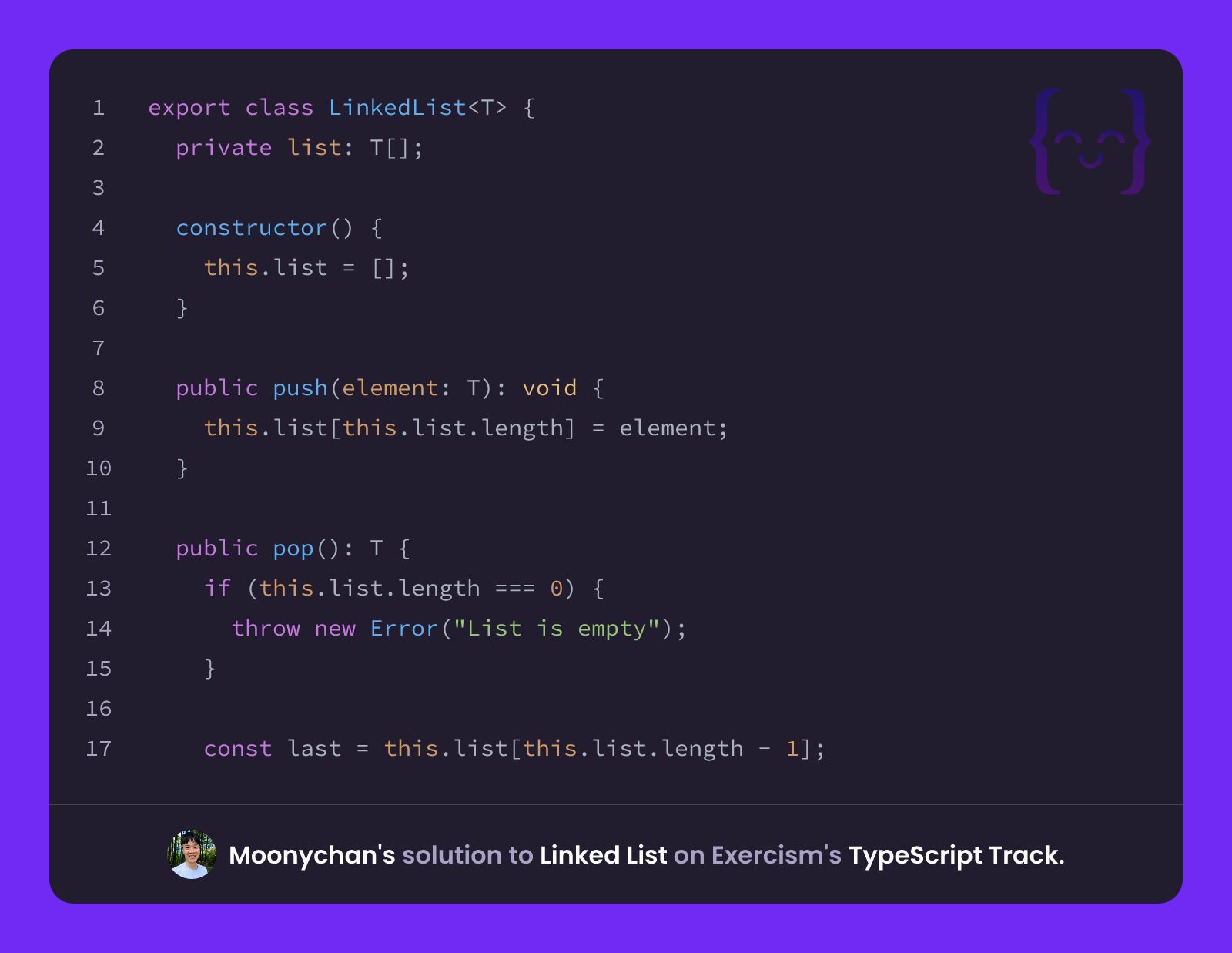 Moonychan's solution for Linked List in TypeScript on Exercism
