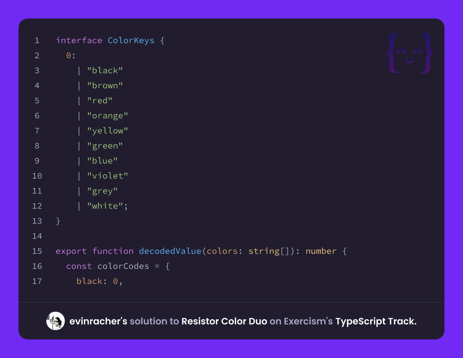 evinracher's solution for Resistor Color Duo in TypeScript on Exercism