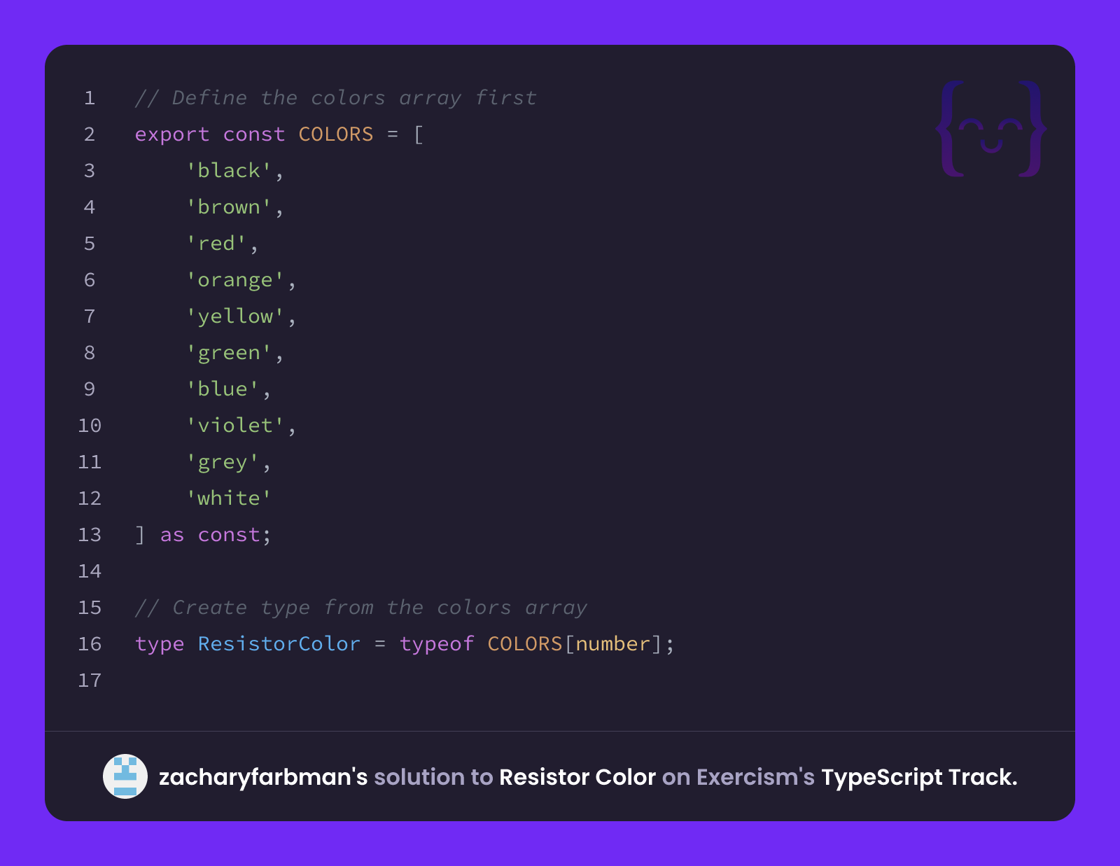 zacharyfarbman's solution for Resistor Color in TypeScript on Exercism