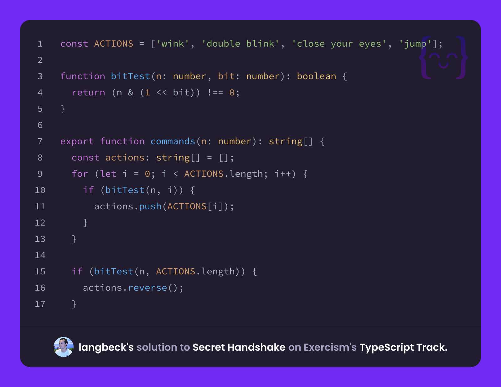 langbeck's solution for Secret Handshake in TypeScript on Exercism