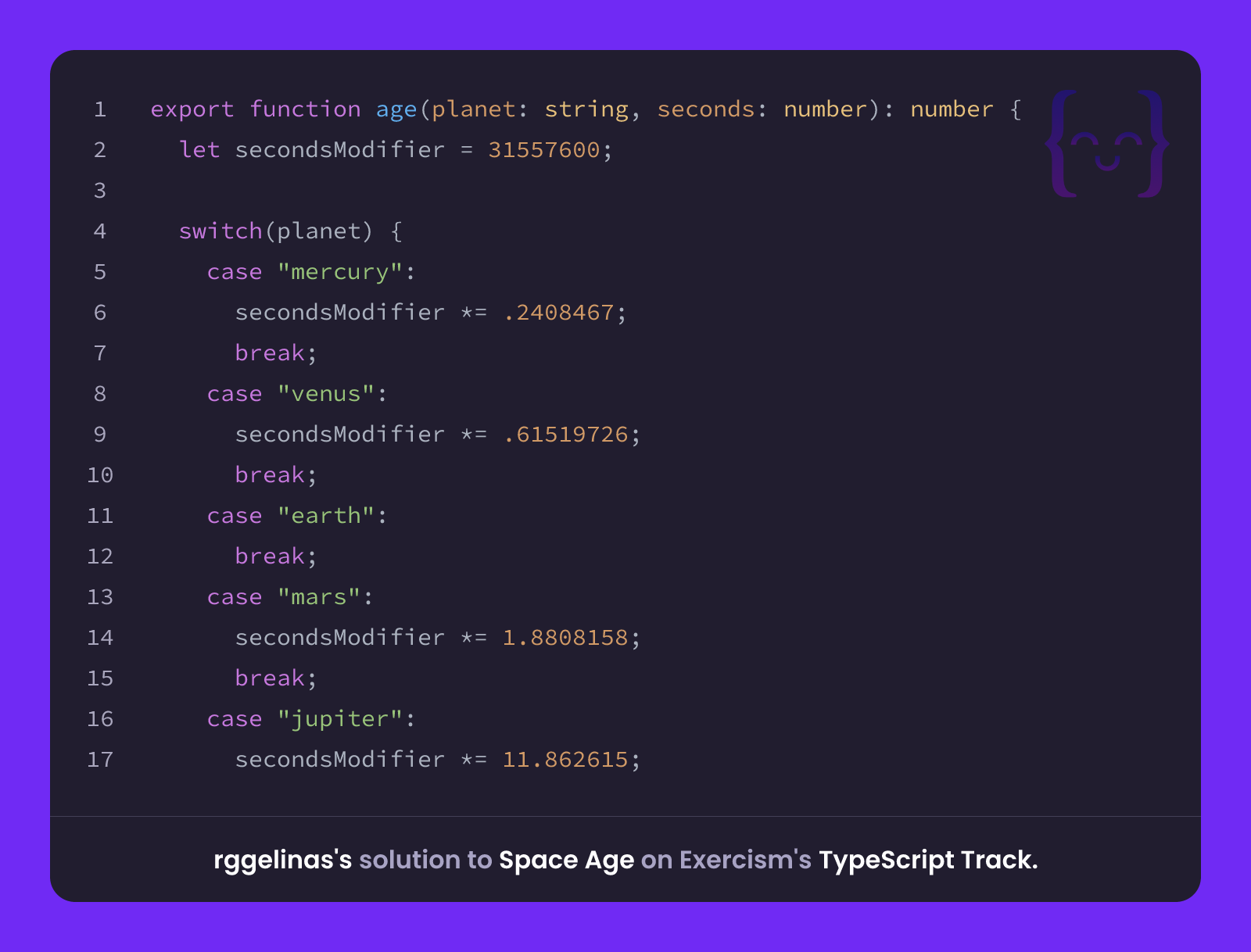 rggelinas's solution for Space Age in TypeScript on Exercism