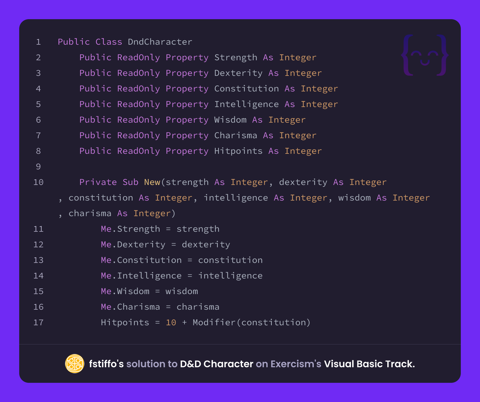 fstiffo's solution for D&D Character in Visual Basic on Exercism