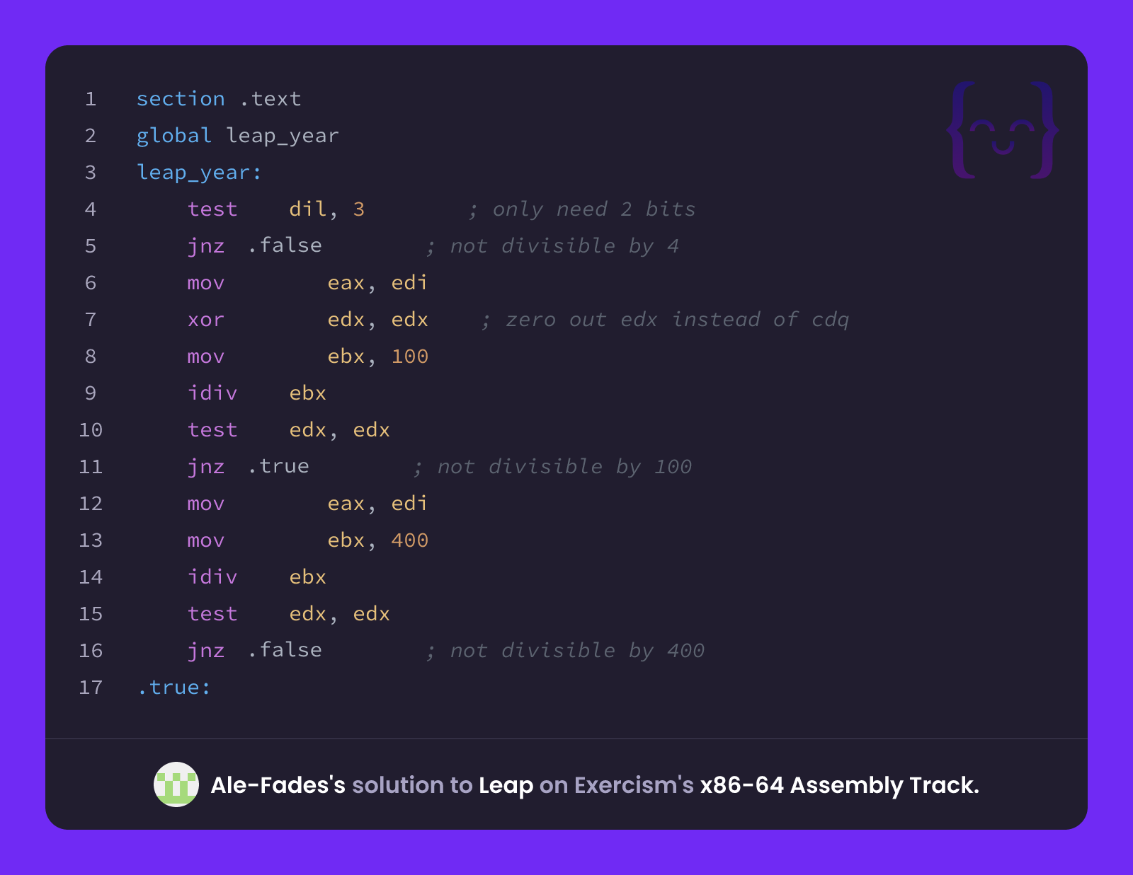 Ale-Fades's solution for Leap in x86-64 Assembly on Exercism
