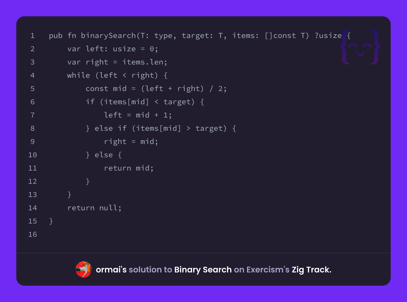 ormai's solution for Binary Search in Zig on Exercism